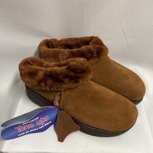 Skechers Tone Ups Suede & Fur Clogs Mules Brown Women's Size 10 NEW Vintage
